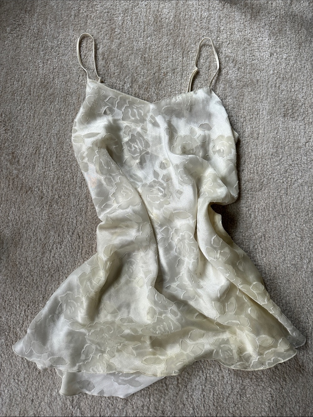 Victoria's Secret Cream/White Vintage Floral Satin Slip Mini Chemise Dress